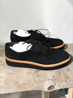 Vince Women’s Tanner Platform Black Leather Suede Platform Oxfords Size 9 M